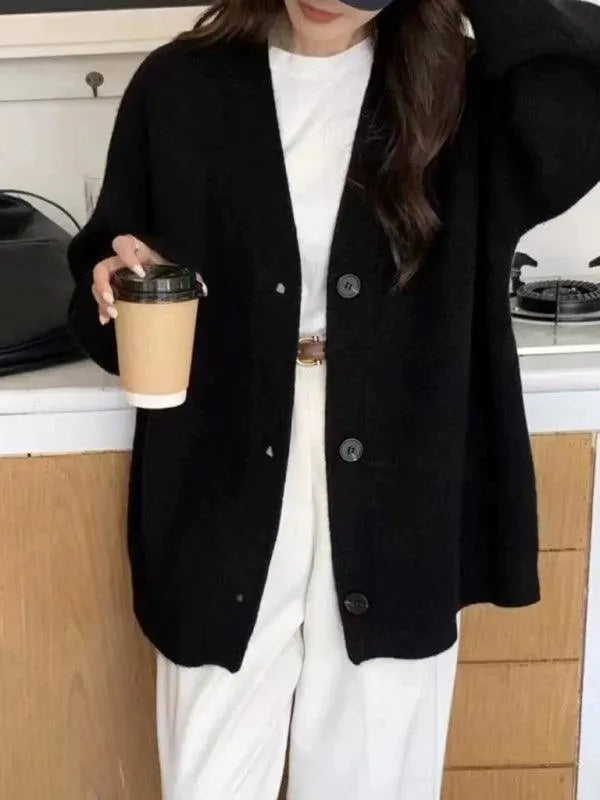 Women's Oversized V-Neck Button Cardigan Sweater