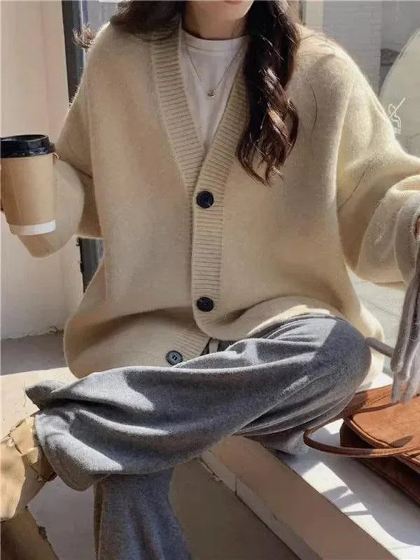 Women's Oversized V-Neck Button Cardigan Sweater