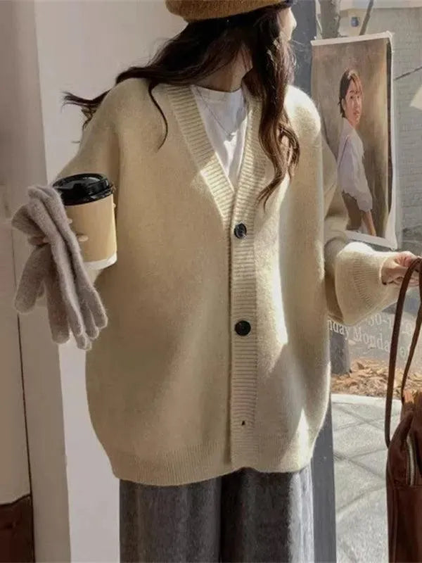 Women's Oversized V-Neck Button Cardigan Sweater