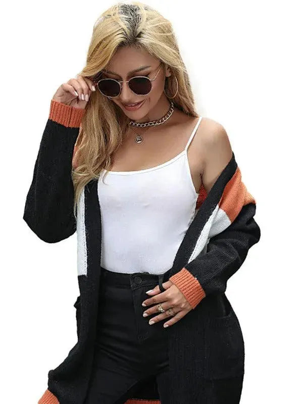Women’s Patchwork Color Block Cardigan Sweater – Longline Knit