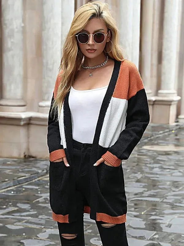 Women’s Patchwork Color Block Cardigan Sweater – Longline Knit