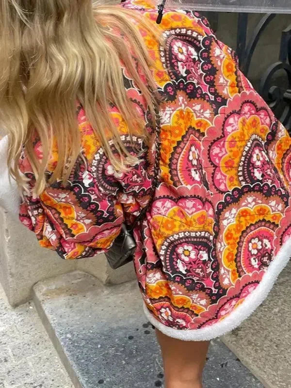 Women's Printed Overcoat Loose Fit Casual Style