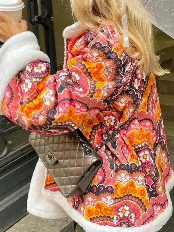 Women's Printed Overcoat Loose Fit Casual Style
