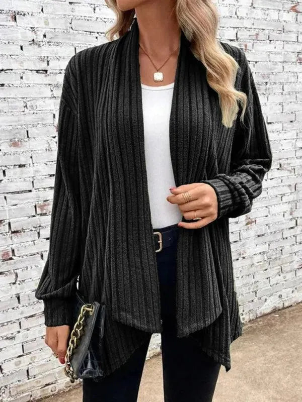 Women’s Ribbed Open Front Cardigan Sweater – Longline Slip-On