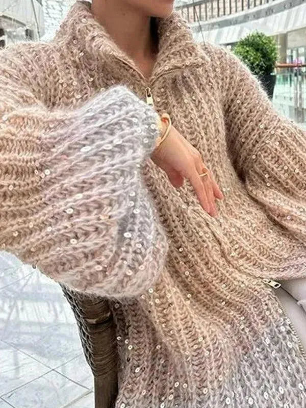 Women’s Sequin V-Neck Cardigan Sweater – Elegant Knit