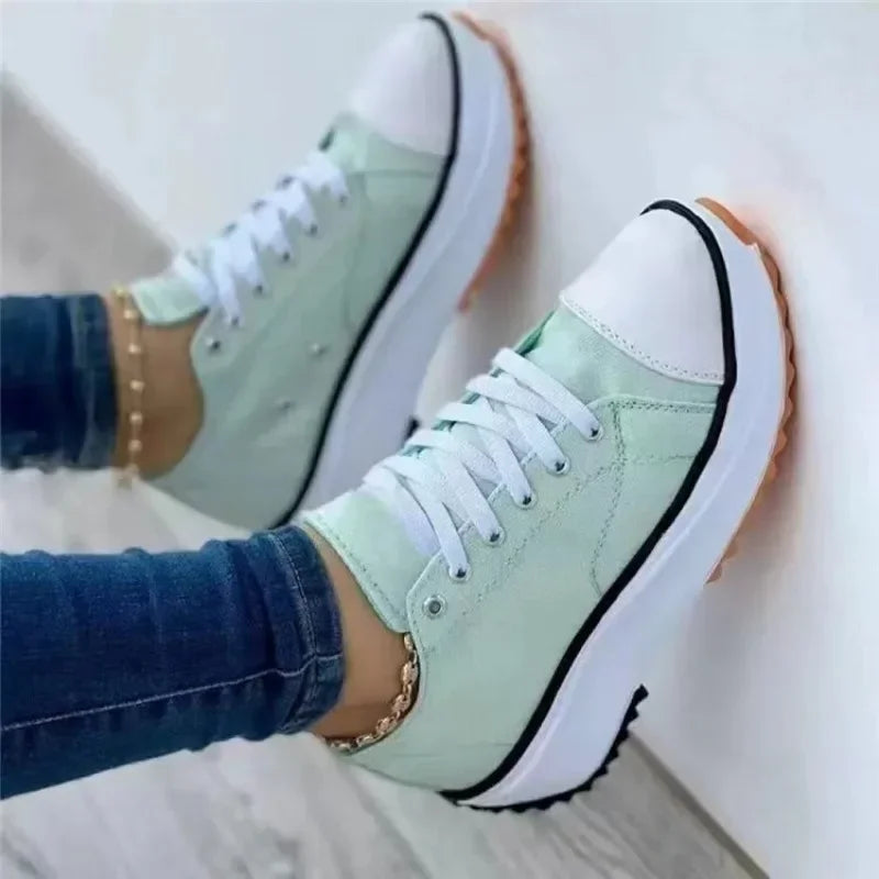 Women's Sneakers - Low-Top Women Flat Sneakers - Lace-Up All-Season Shoes