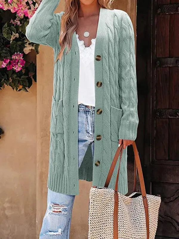 Women’s Twist Knit Cardigan Sweater – V-Neck Button Style