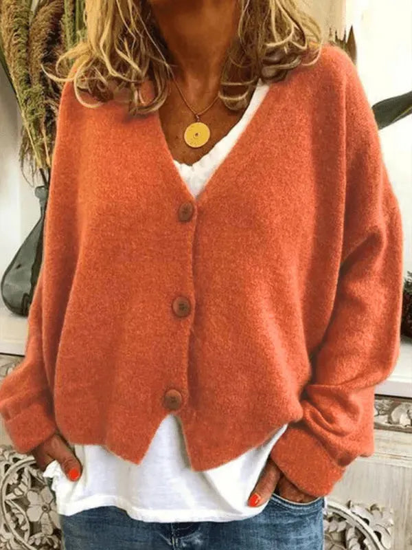 Women’s V-Neck Button Cardigan Sweater – Relaxed Spring Layer