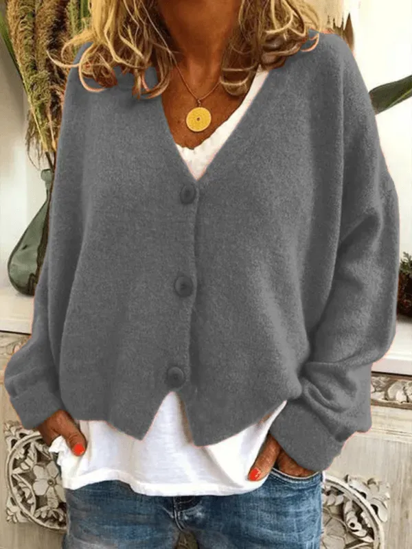 Women’s V-Neck Button Cardigan Sweater – Relaxed Spring Layer