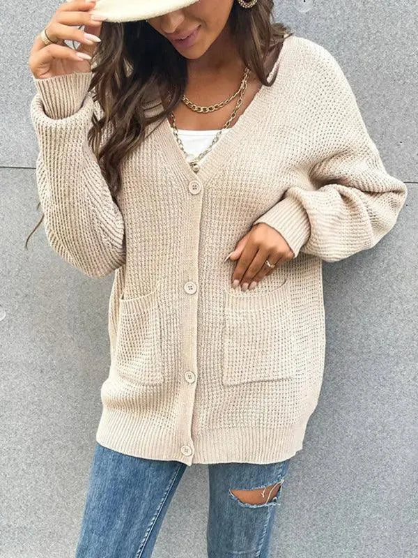 Women’s V-Neck Pocket Cardigan Sweater – Button Front Knit