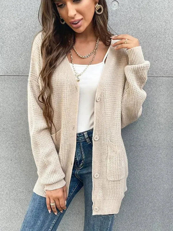 Women’s V-Neck Pocket Cardigan Sweater – Button Front Knit