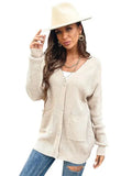 Women’s V-Neck Pocket Cardigan Sweater – Button Front Knit