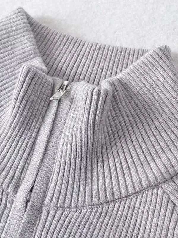 Women’s Zip Mock-Neck Cardigan Sweater – Striped Knit