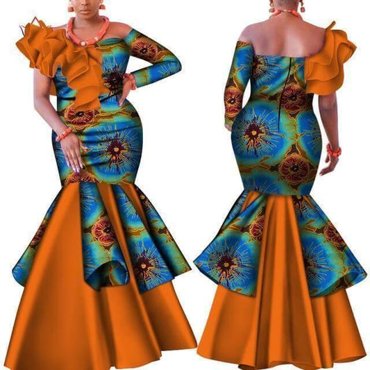 African Party Dress, Slash Neck Dress - African Dress - LeStyleParfait