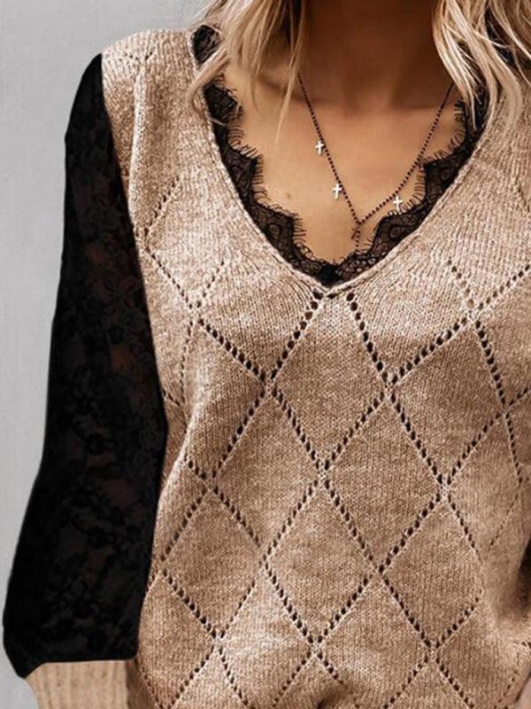 Argyle Pattern Pullover Knitwear Sweater Women - Pullover Sweater - LeStyleParfait