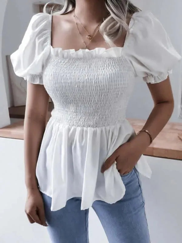 Balloon Sleeves Ruffle Women Top - Women Tops - LeStyleParfait