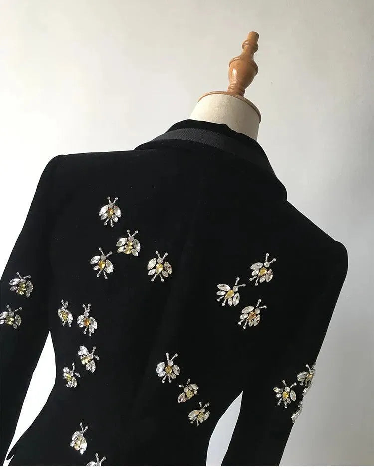 Bees Beaded Velvet Blazer Women - Casual - Printed - Velvet Blazer - LeStyleParfait