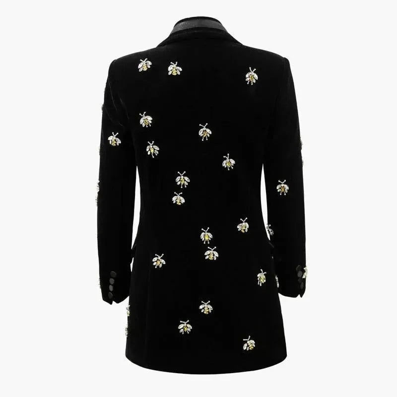 Bees Beaded Velvet Blazer Women - Casual - Printed - Velvet Blazer - LeStyleParfait