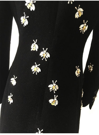 Bees Beaded Velvet Blazer Women - Casual - Printed - Velvet Blazer - LeStyleParfait