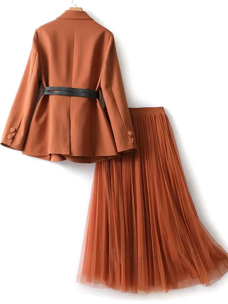 Belted Outfit Skirt Suit Set - Skirt Suit - LeStyleParfait