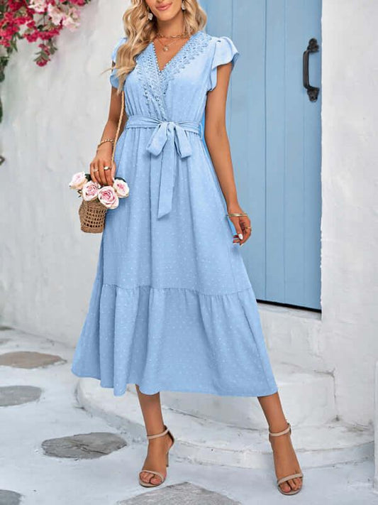 Belted Short Sleeve Maxi Dress - Dress - LeStyleParfait