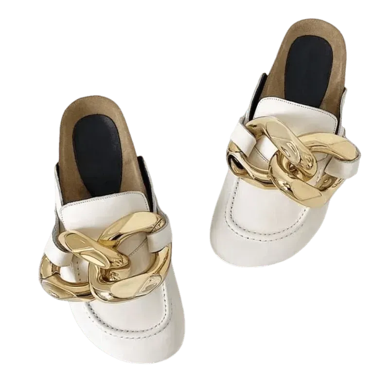 Big Gold Chain Slip On Sandals - Sandals - LeStyleParfait