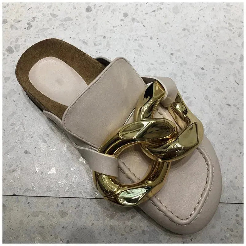 Big Gold Chain Slip On Sandals - Sandals - LeStyleParfait