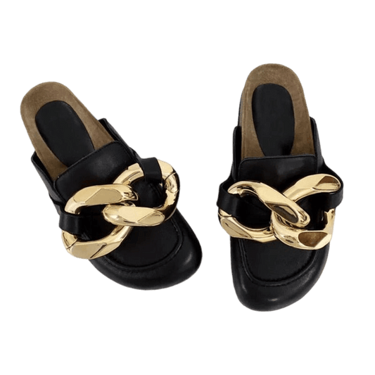 Big Gold Chain Slip On Sandals - Sandals - LeStyleParfait