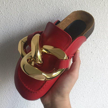 Big Gold Chain Slip On Sandals - Sandals - LeStyleParfait