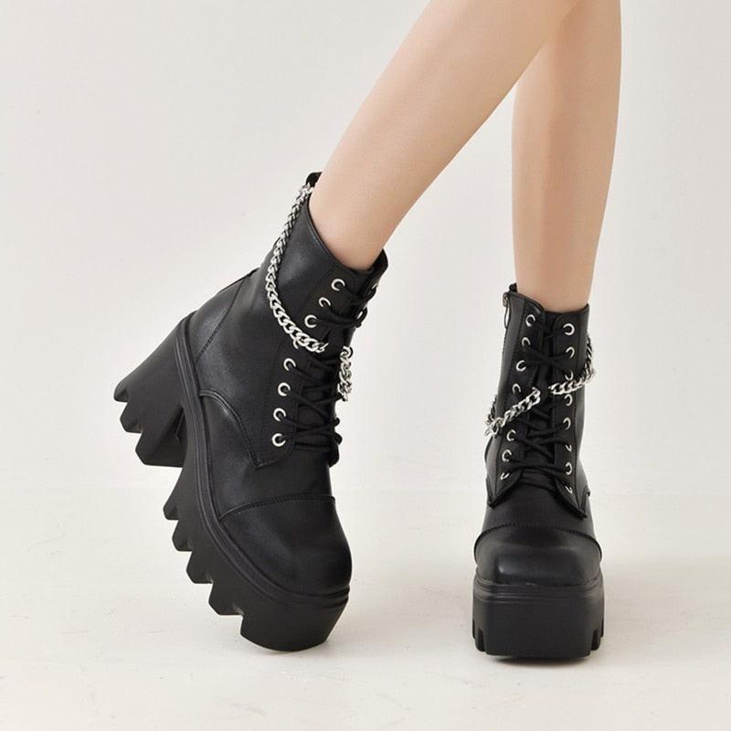 Black Gothic Platform Boots - Boots - LeStyleParfait
