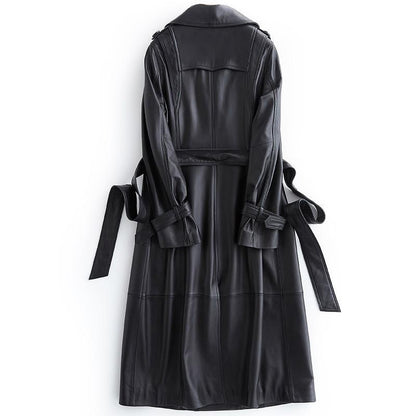 Black Lapel Leather Trench Coat For Women - Trench Coat - LeStyleParfait