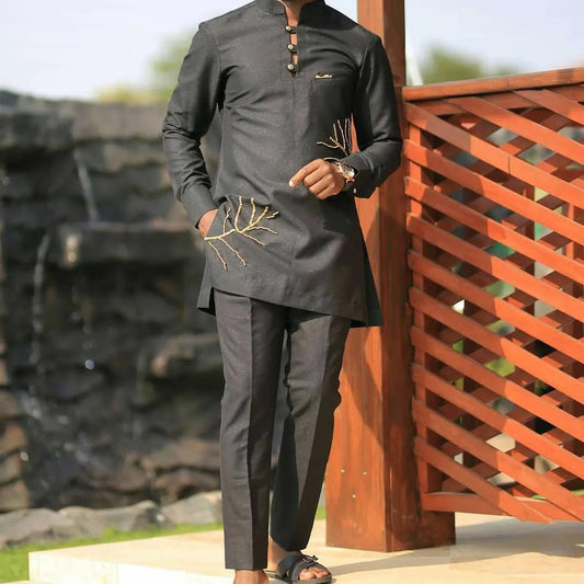 Black Leafy African Clothing Outfit Set - Clothing Set - LeStyleParfait