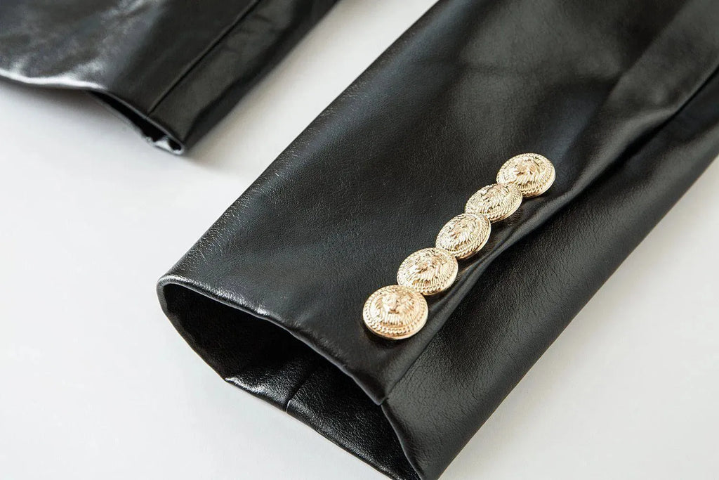 Black Leather Blazer Women - Formal-Business - Plain-Solid - Leather Blazer - LeStyleParfait