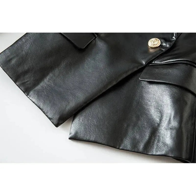 Black Leather Blazer Women - Formal-Business - Plain-Solid - Leather Blazer - LeStyleParfait
