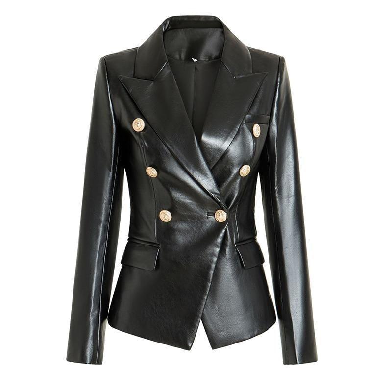 Black Leather Blazer Women - Formal-Business - Plain-Solid - Leather Blazer - LeStyleParfait