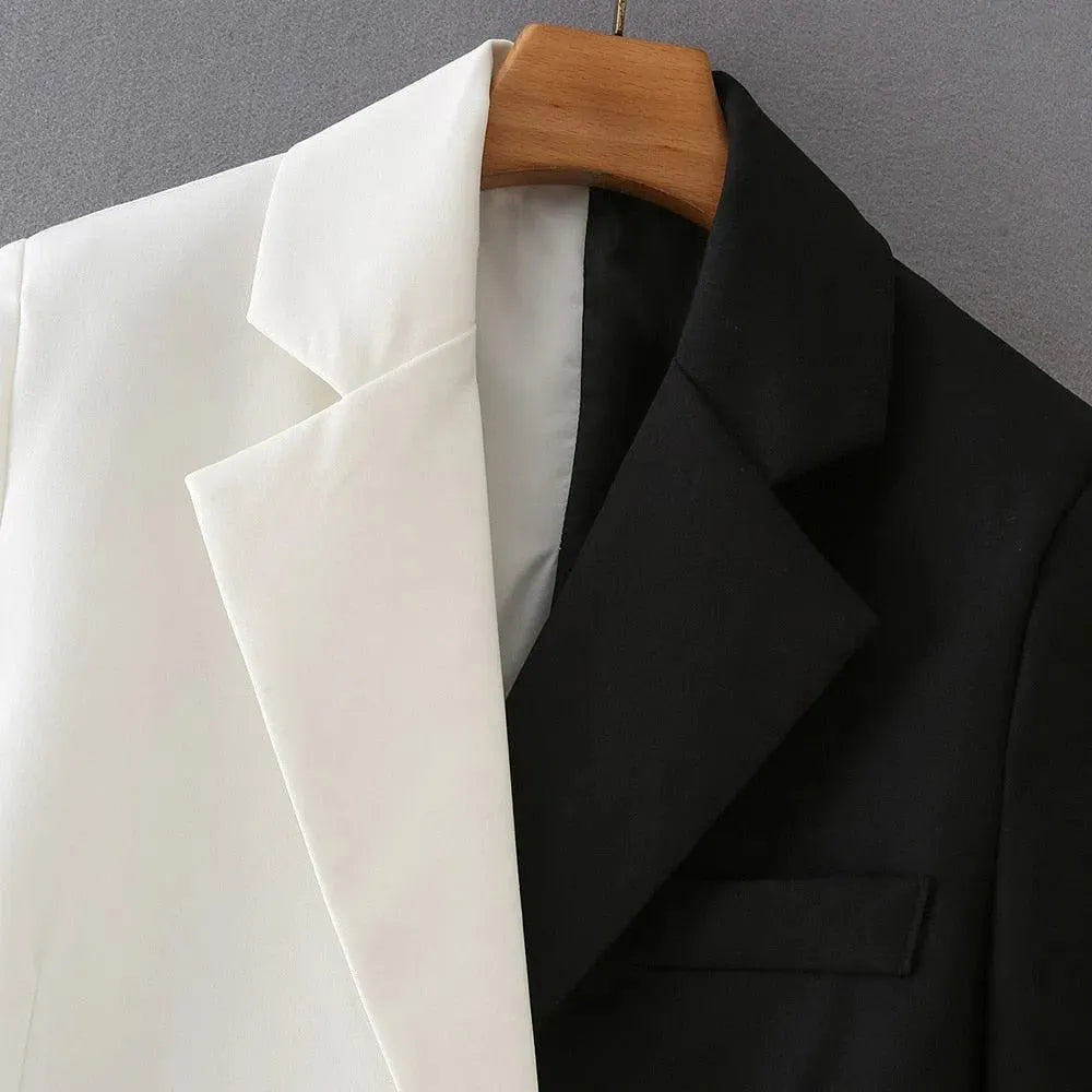 Black-White Crop Blazer Women - Casual - Patchwork - Women's Blazer - LeStyleParfait