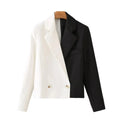 Black-White Crop Blazer Women - Casual - Patchwork - Women's Blazer - LeStyleParfait