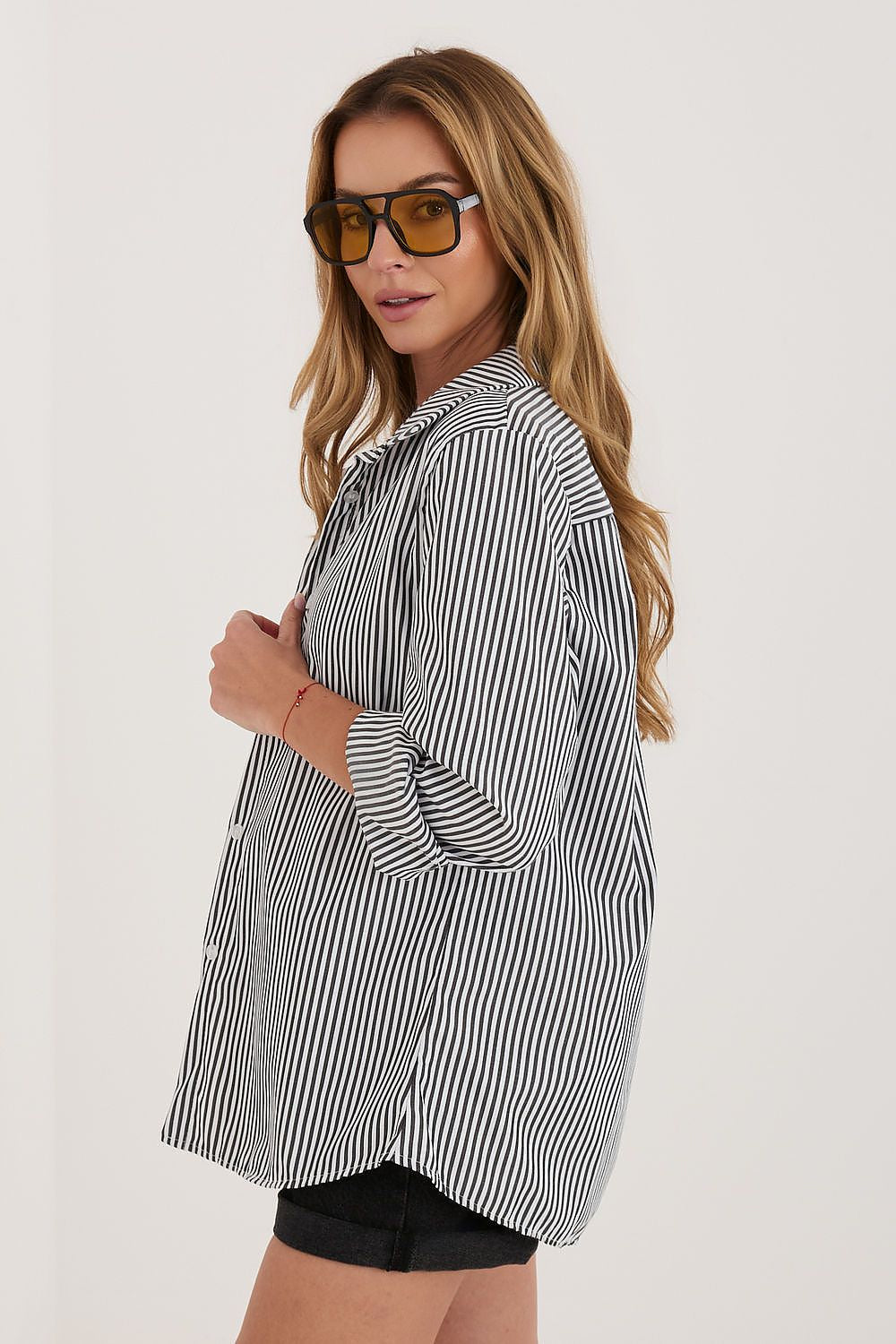 Black White Striped Women's Shirt-Women's Shirts-LeStyleParfait