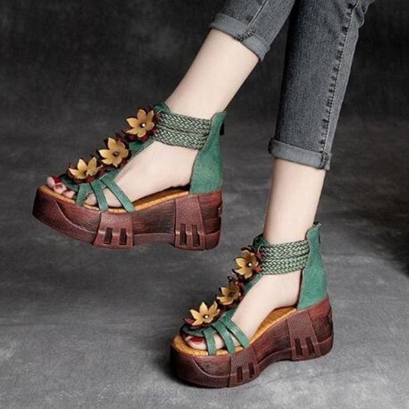 Block Floral Peep Toe Wedge Sandals - Wedge Shoes - LeStyleParfait