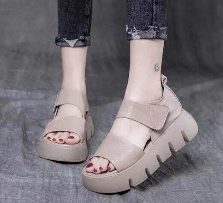 Block Heel Peep Toe Wedge Sandals - Wedge Shoes - LeStyleParfait