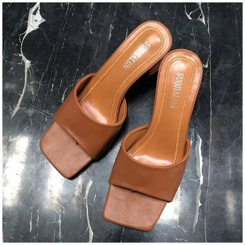 Block-Heeled Slide Sandals - Sandals - LeStyleParfait