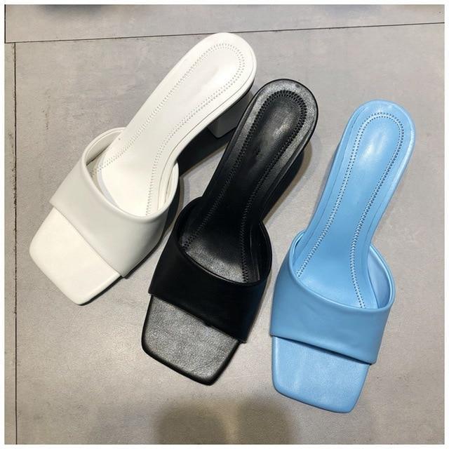 Block-Heeled Slide Sandals - Sandals - LeStyleParfait