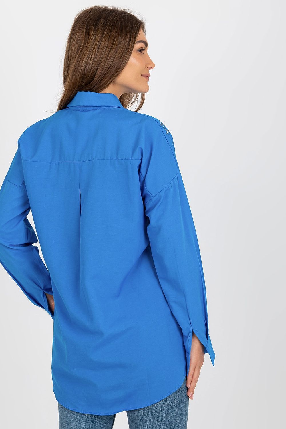 Blue Embroidered Loose Women's Shirt-Women's Shirts-LeStyleParfait