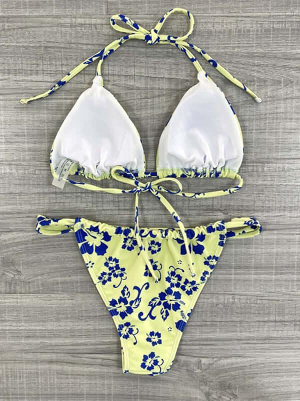 Blue Floral Triangle Top Bikini Set - Bikini - LeStyleParfait