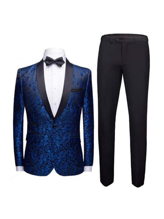 Blue Jacquard Two Piece Tuxedo Suit - Tuxedo Suit - LeStyleParfait