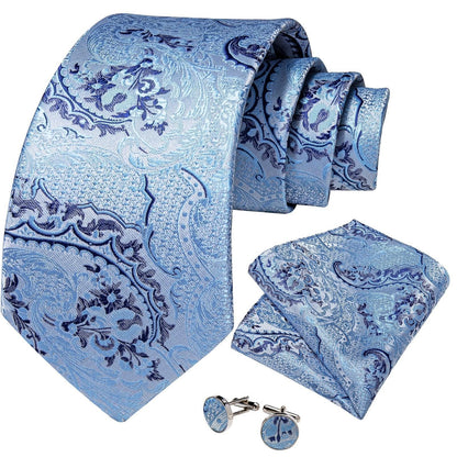 Blue Paisley Silk Necktie Set - Necktie - LeStyleParfait