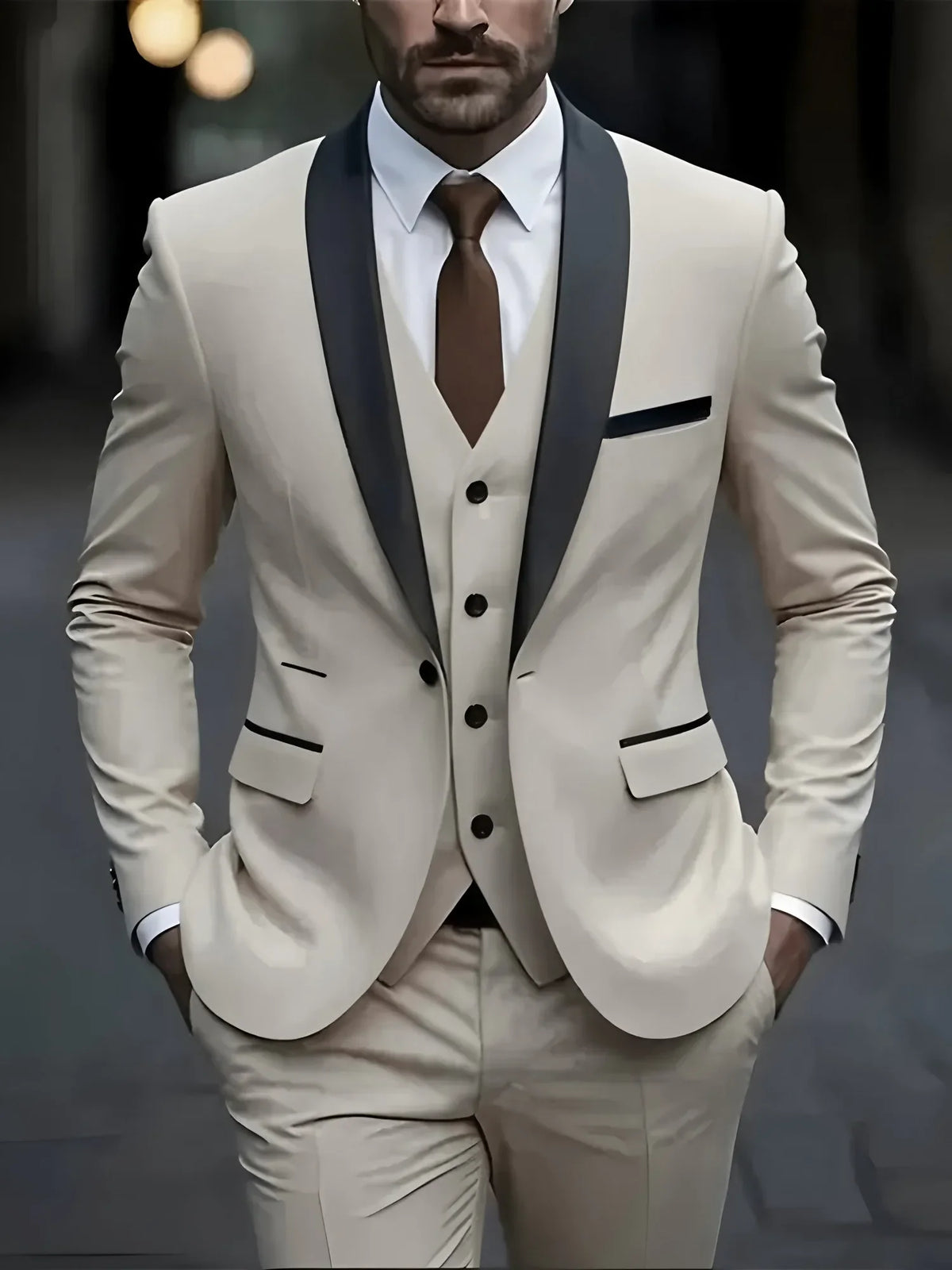 Men's Solid Color Formal Three Piece Suit fashion image