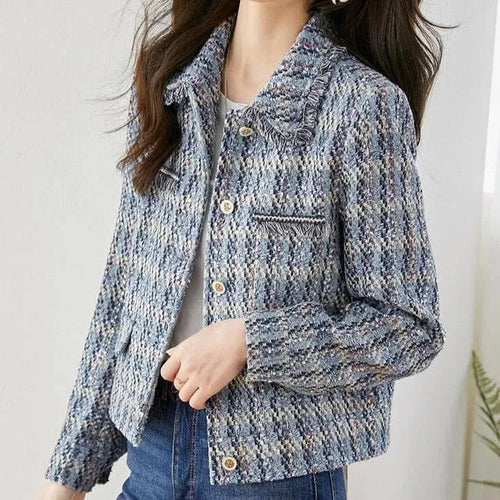 Blue Short Tweed Jacket Women - Tweed Blazer - LeStyleParfait