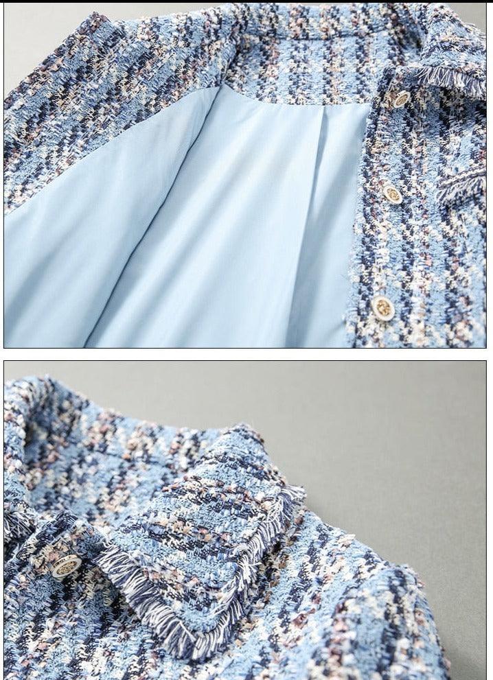 Blue Short Tweed Jacket Women - Tweed Blazer - LeStyleParfait