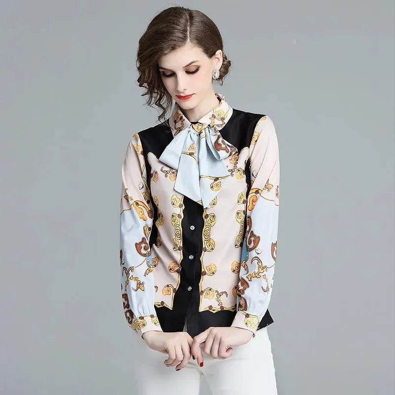 Bow Collar Vintage Silk Blouse - Women's Shirt - LeStyleParfait